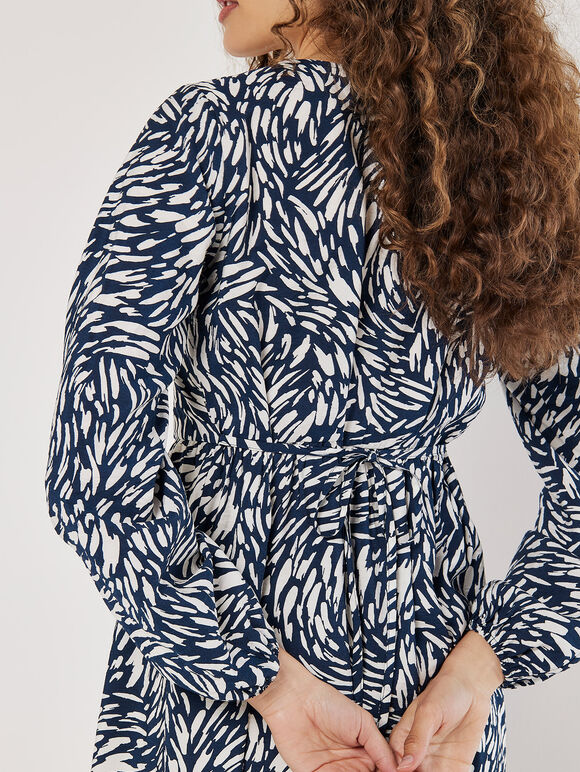 Abstract Animal Print Textured Midi Dress, Navy, large