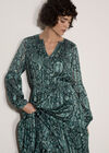 Satin Shimmer Paisley Midi Dress, Green, large