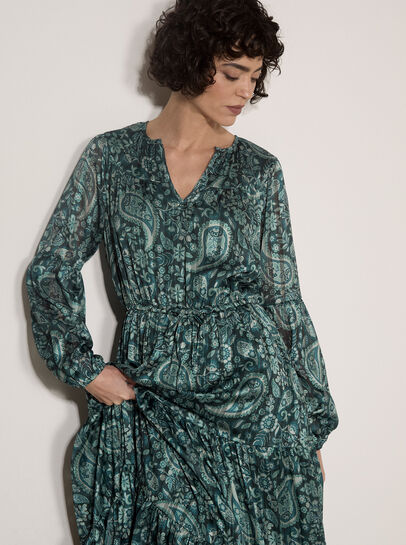 Satin Shimmer Paisley Midi Dress