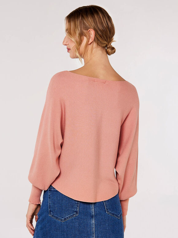 Rib Batwing Crop Jumper, Pink, large