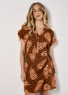 Tropical Leaf Wrap Mini Dress, Rust, large