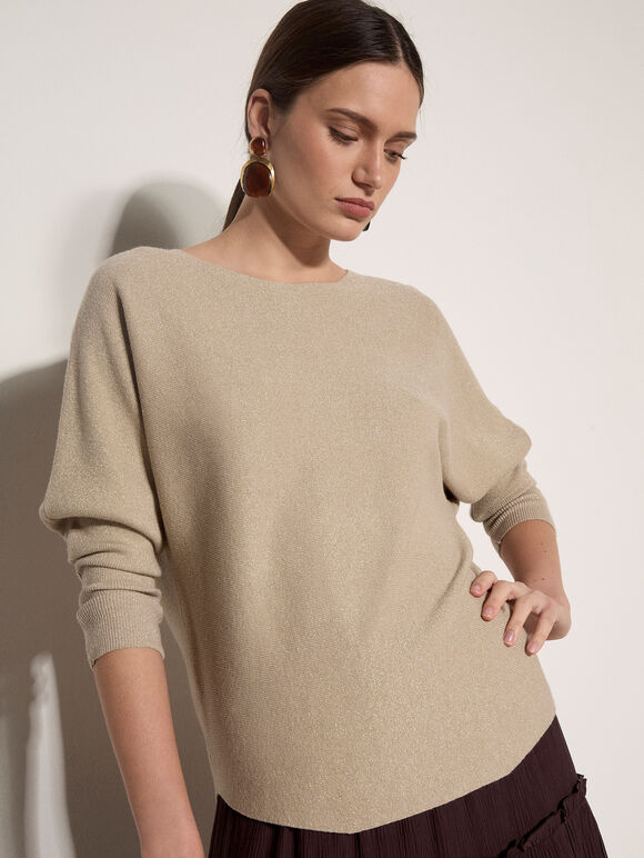 Metallic Ribbed Knit Jumper, Gold, large