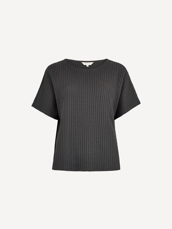 Waffle Knit Oversized T-Shirt, Dark Grey/Charcoal, large