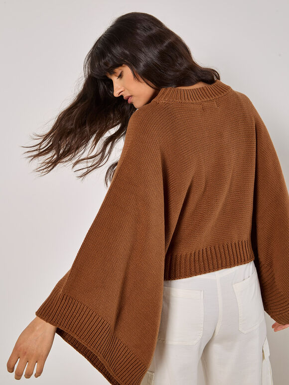 Mock Neck Cape Jumper, Rust, large