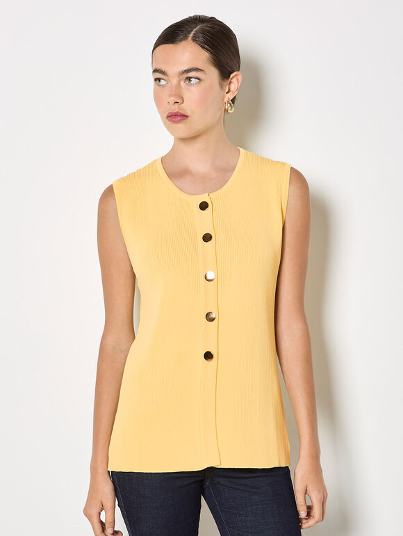 Ribbed Knit Waistcoat, Yellow, large