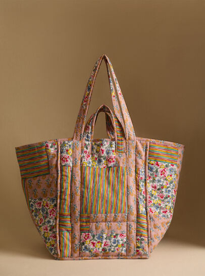 Printed Patchwork Cotton Tote Bag