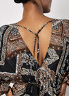 Satin Scarf Print Kaftan Mini Dress, Black, large