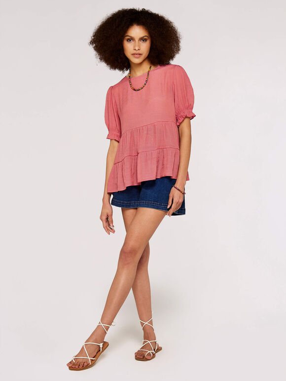 Ruffle Sleeve Shimmer Top, Pink, large