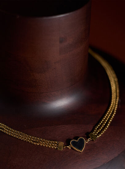 Multi Chain Heart Gold Tone Necklace