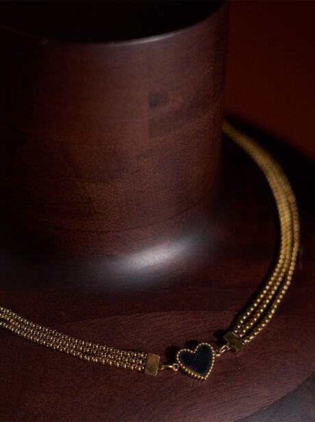 Multi Chain Heart Gold Tone Necklace