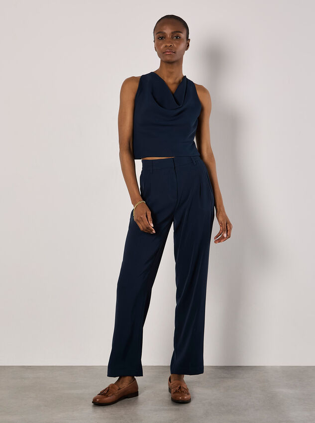 Sleeveless Cowl Neck Crop Top, Navy, large