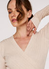 Wrap Ribbed Knitted Top, Stone, large