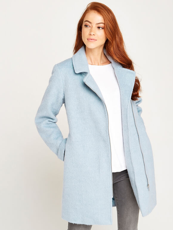 Blue Asymmetrical Zip Coat, Blue, large