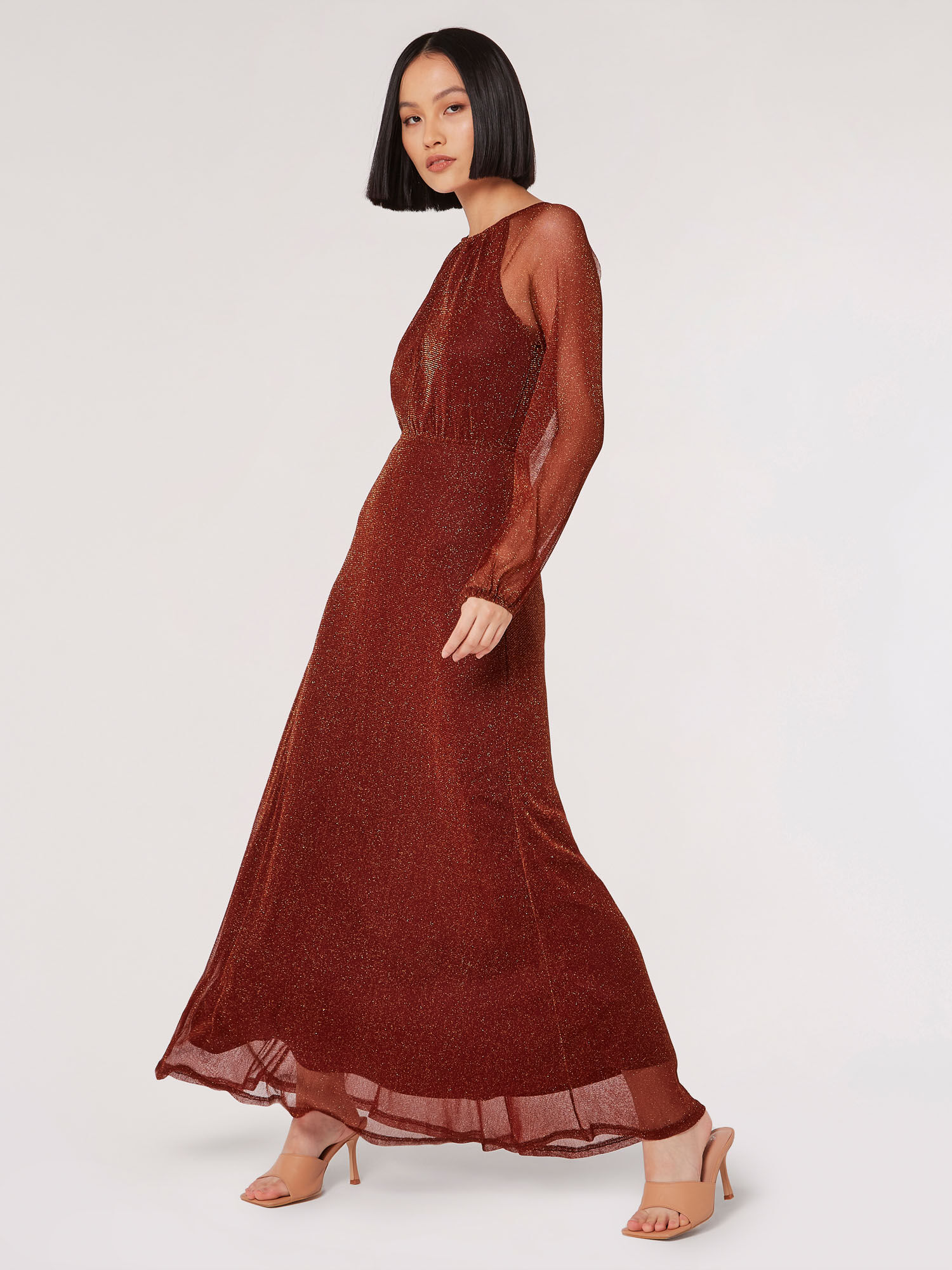 Robe Longue En Maille Metallisee Vetements Apricot