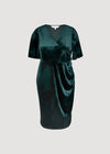 Curve Ruched Waist Velvet Midi Dress, Green, large