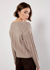 Embroidered Heart Pointelle Cardigan, Brown, large