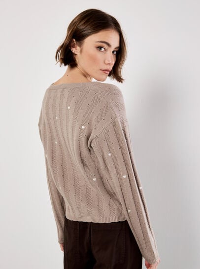 Embroidered Heart Pointelle Cardigan