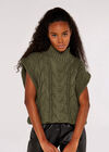 Chunky Cable Knit  Vest, Khaki, large