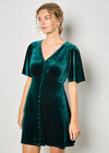 Velvet Button-Down Mini Dress, Green, large