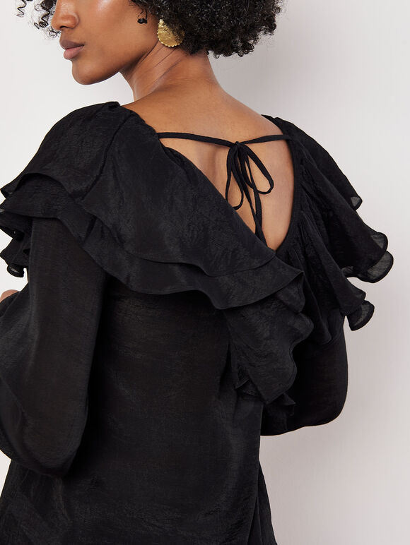 Ruffle Collar Blouse, Black, large