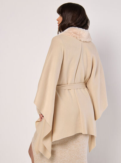 Faux Fur Collar Poncho
