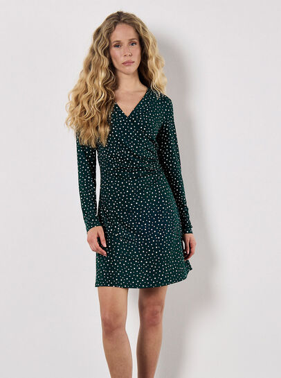 Polka Dot Wrap Ruched Mini Dress