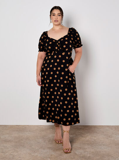 Polka Dot Bow Detail Midi Dress
