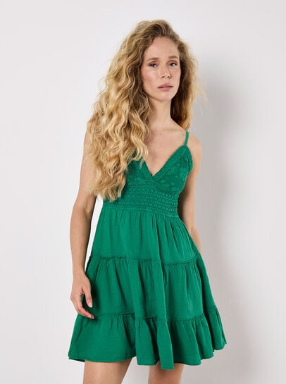Bow Back Crochet Cami Mini Dress