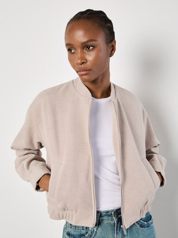 Soft Tailored Bomber Jacket, Stone, large