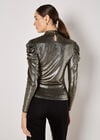 Metallic Foil Ruched Shoulder Top, Yellow, large
