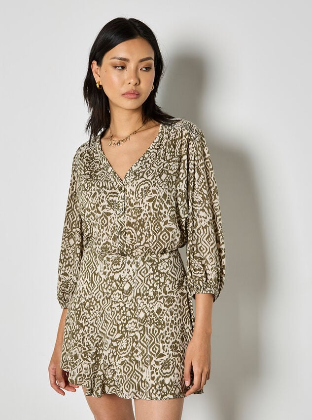 Ikat Shimmer Ruffle Mini Skirt, Khaki, large