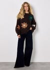 Embroidered Flower Jumper, Brown, large