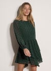 Crepe Velvet Star Tiered Mini Dress, Green, large