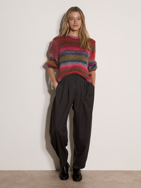 Chunky Knit Tonal Stripe Jumper, Navy, large