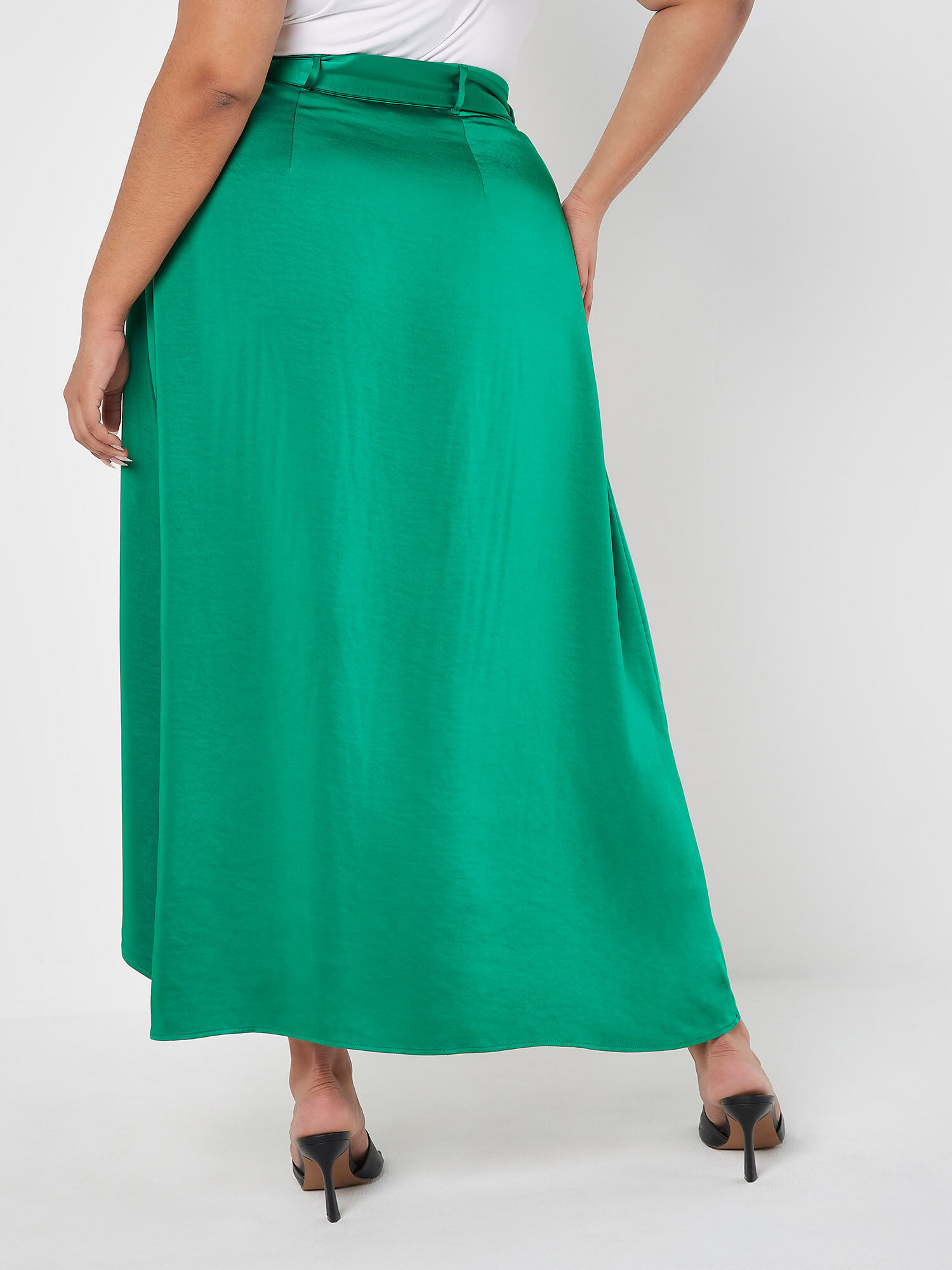 Curve Asymmetric Satin Maxi Skirt Apricot Clothing