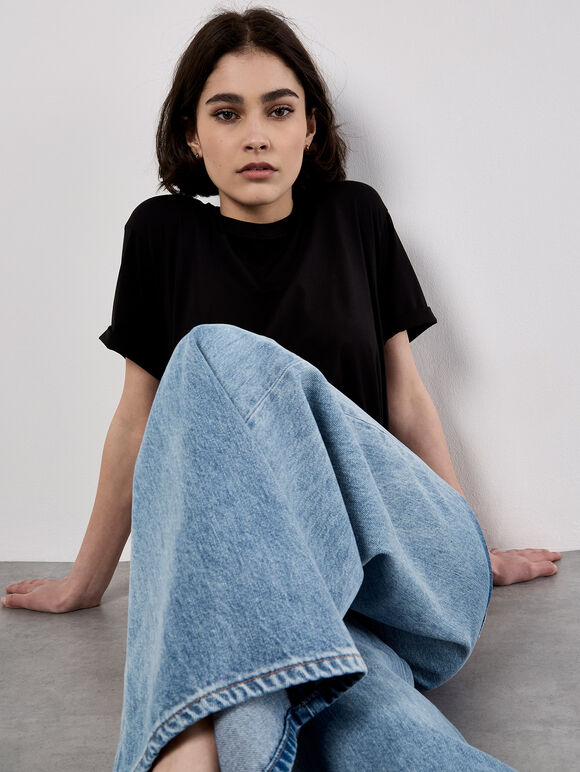 Dip Dye Wide Leg Jeans, Blue, large