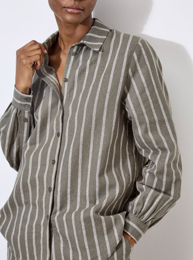 Striped Linen Shirt, Khaki, large