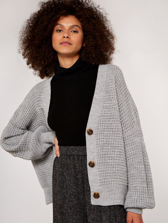 V-Neck Cardigan, Grey, large