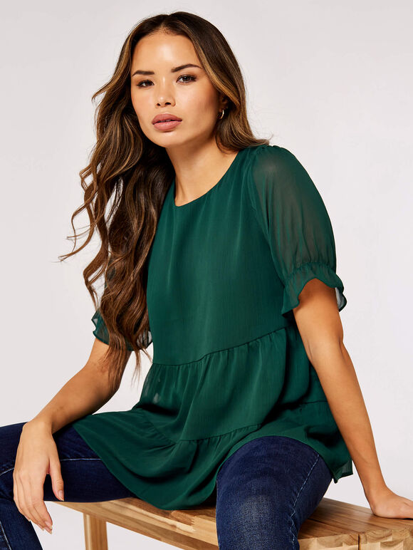 Recycled Crinkle Tiered Top, Green, large