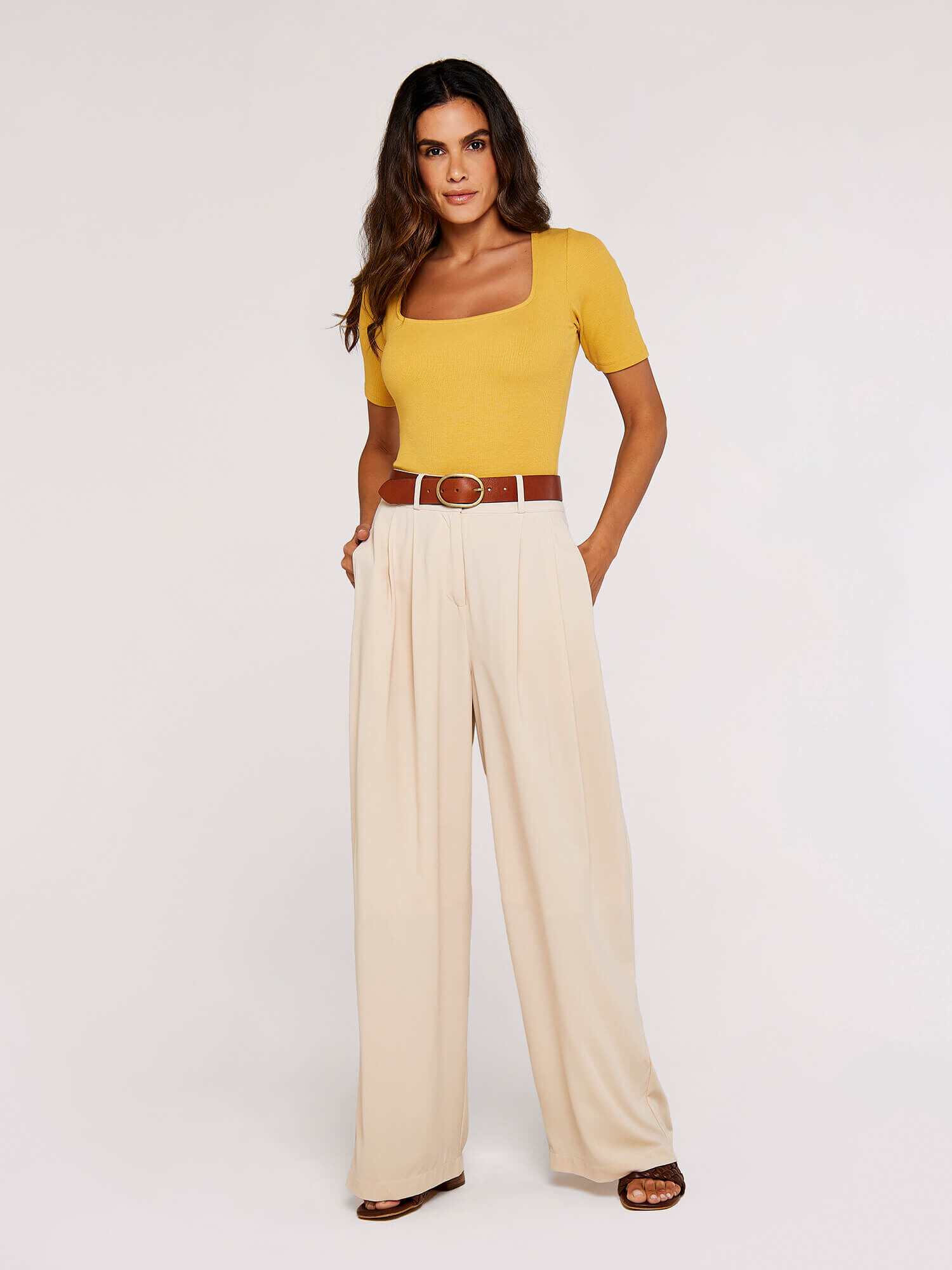 Wide Leg Trouser Apricot Clothing
