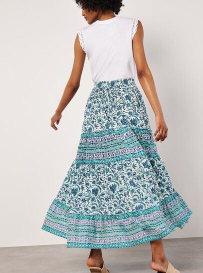 Floral Vine Cotton Tiered Maxi Skirt