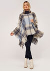 Plaid Roll Neck Poncho, Blue, large