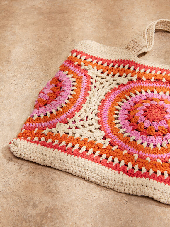 Colourful Crochet Tote Bag, Assorted, large