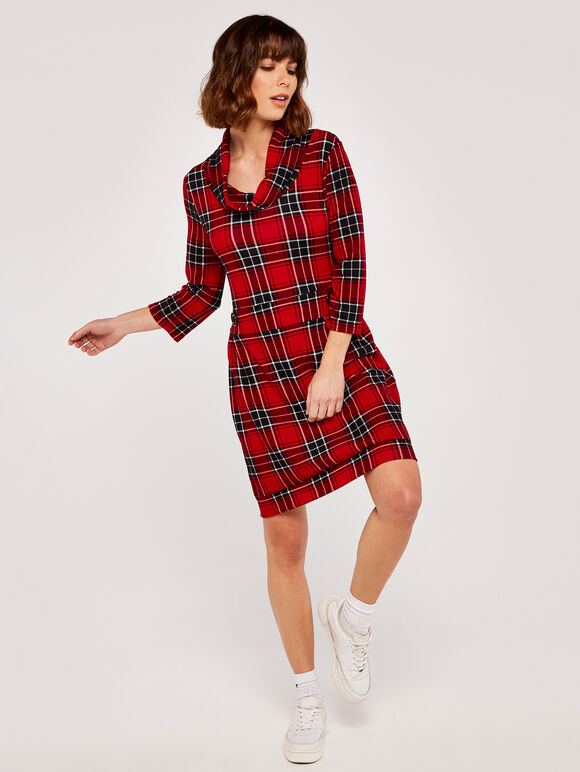 Punk Check Button Dress, Red, large
