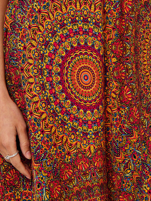 Moroccan Mandala Midi  Dress, Red, large