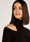 Cut Out Shoulder Roll Neck Jumper, Black, large