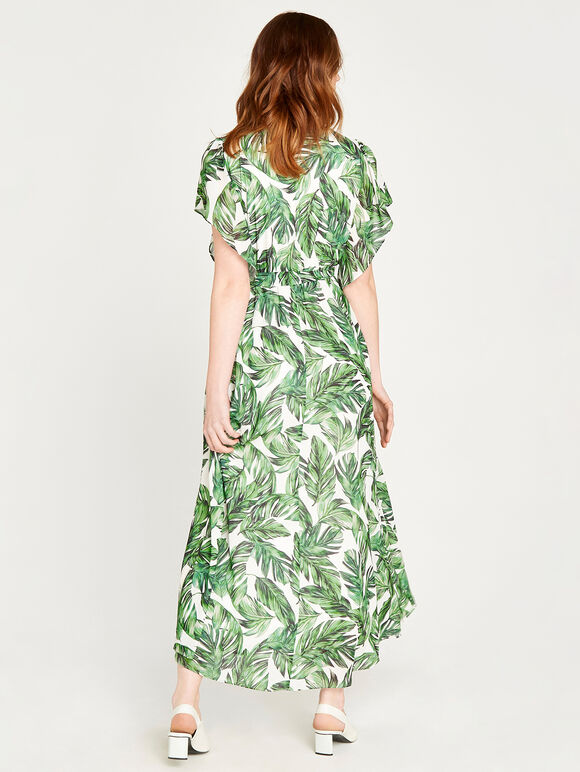 Tropical Leaf Kimono Maxi Dress, Cream, large