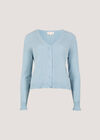 Ribbed Knit Scalloped Cardigan, Blue, large