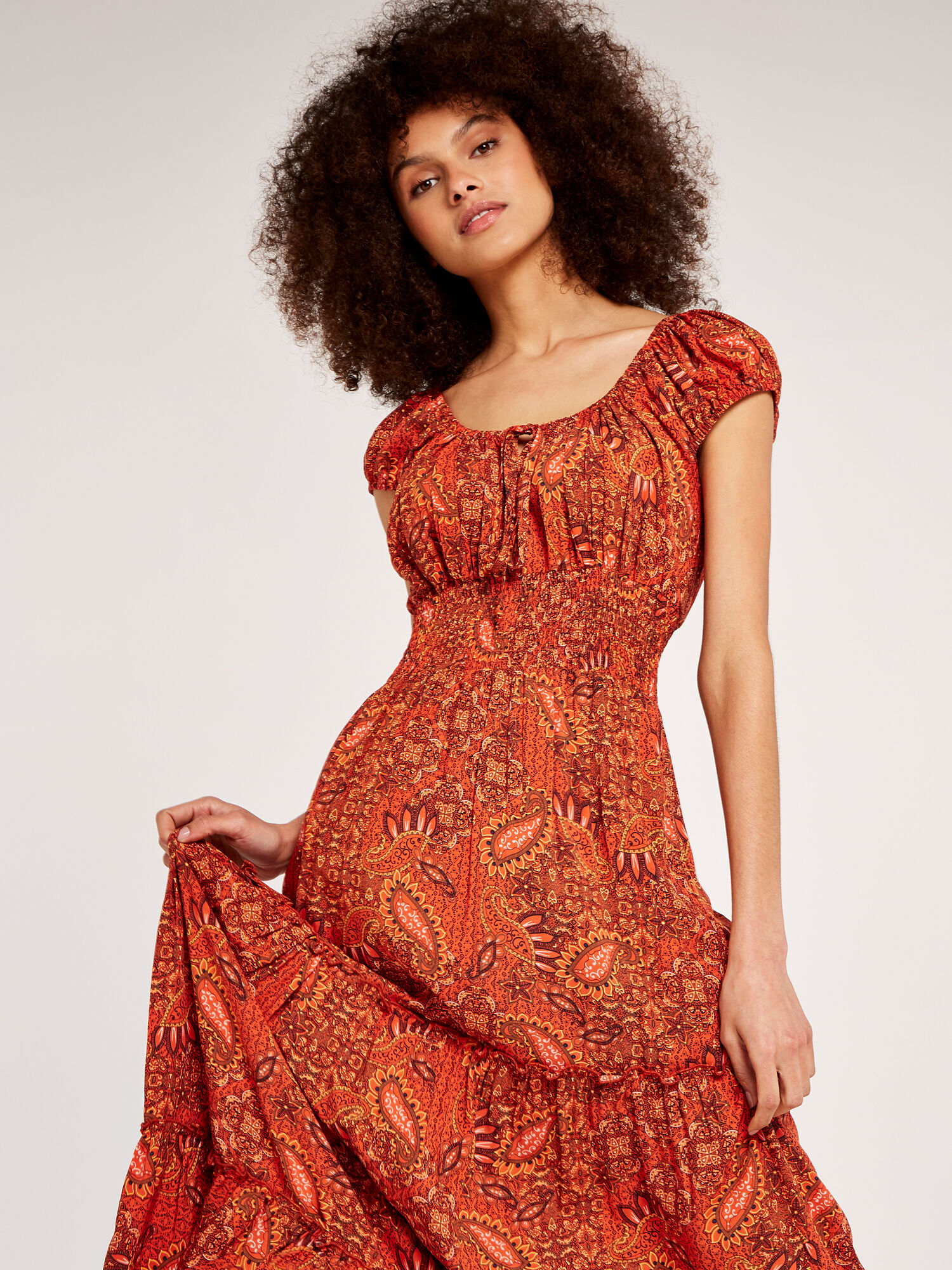 Paisley Milkmaid Maxi Dress | Apricot UK