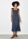 Folk Floral Metallic Midi Dress, Navy, large